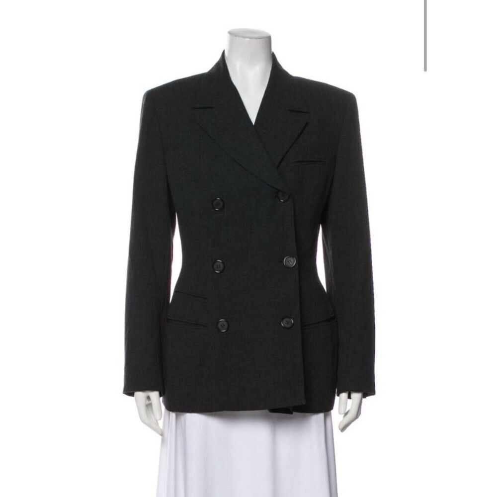 donna karan Authentic Solid Charcoal Gray Long Sleeve Wool Blazer Jacket 10 M